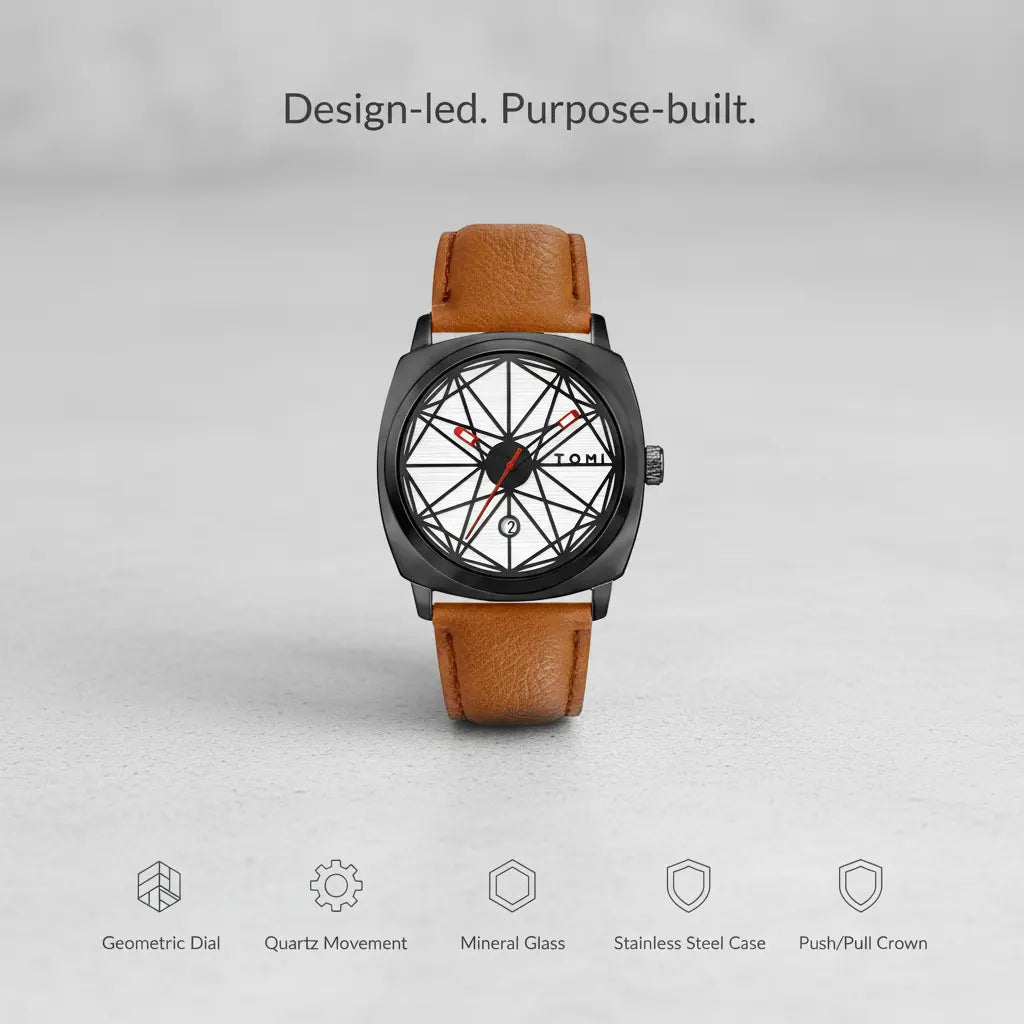 HOVX Compassline – Geometric Minimalist Leather Watch