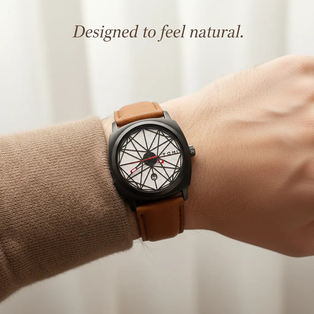 HOVX Compassline – Geometric Minimalist Leather Watch