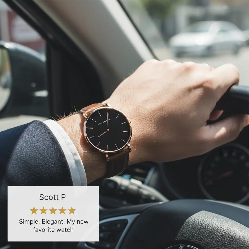 HOVX Eclipse Classic – Minimalist Leather Men’s Watch 40mm