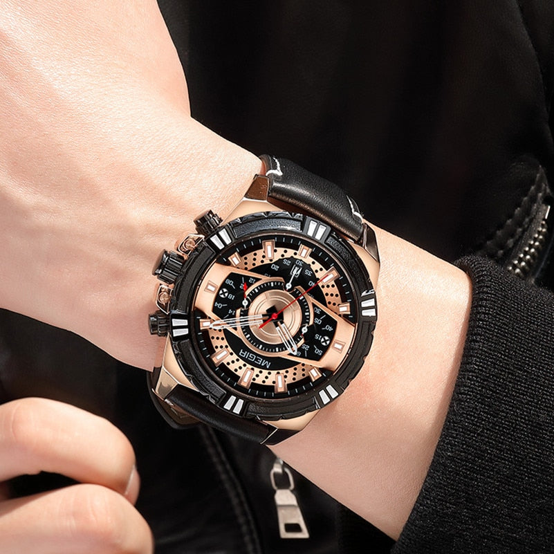 Luxury Quartz Chronograph Military Sport Leather Men's Watch