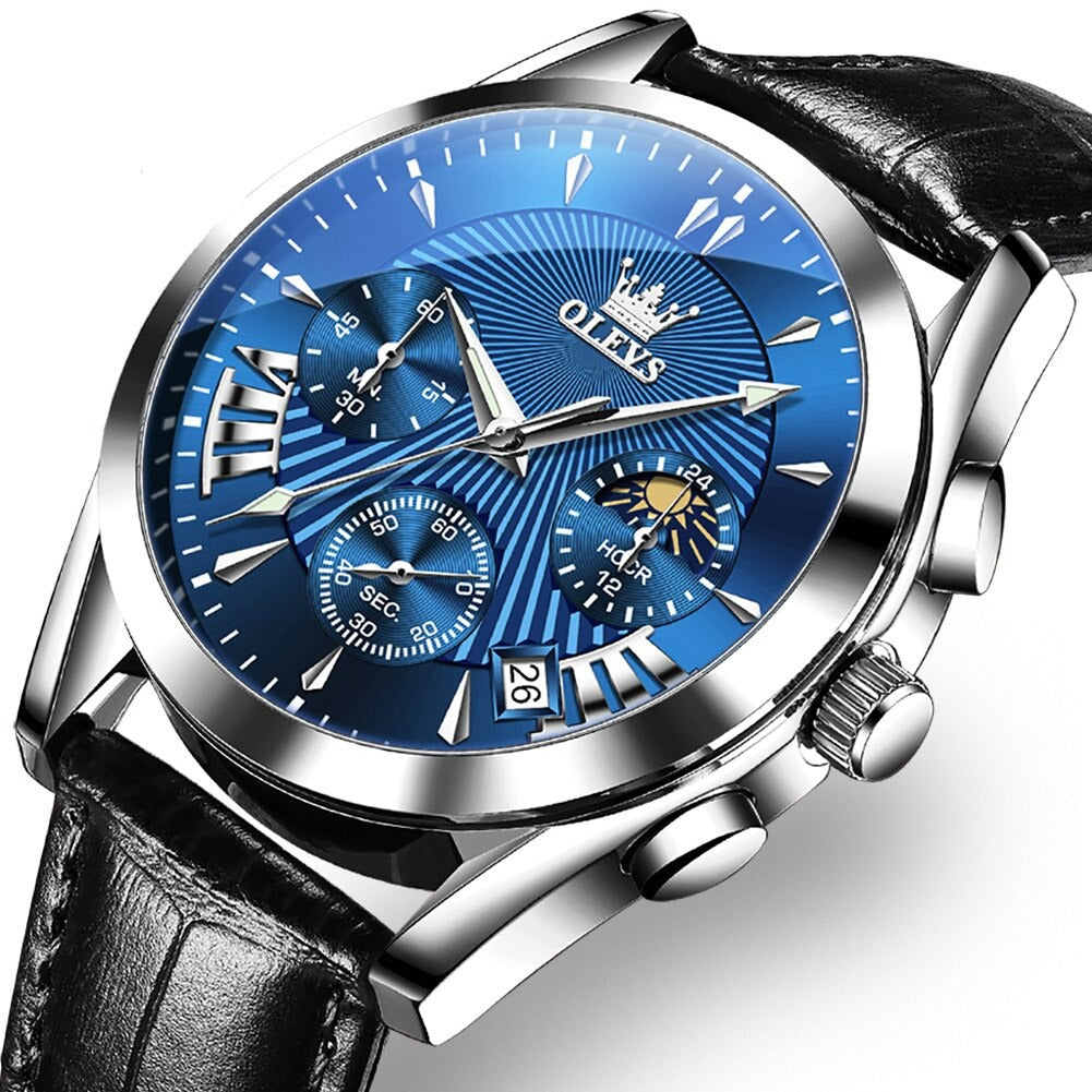 Quartz Men's Watch with Genuine Leather Band