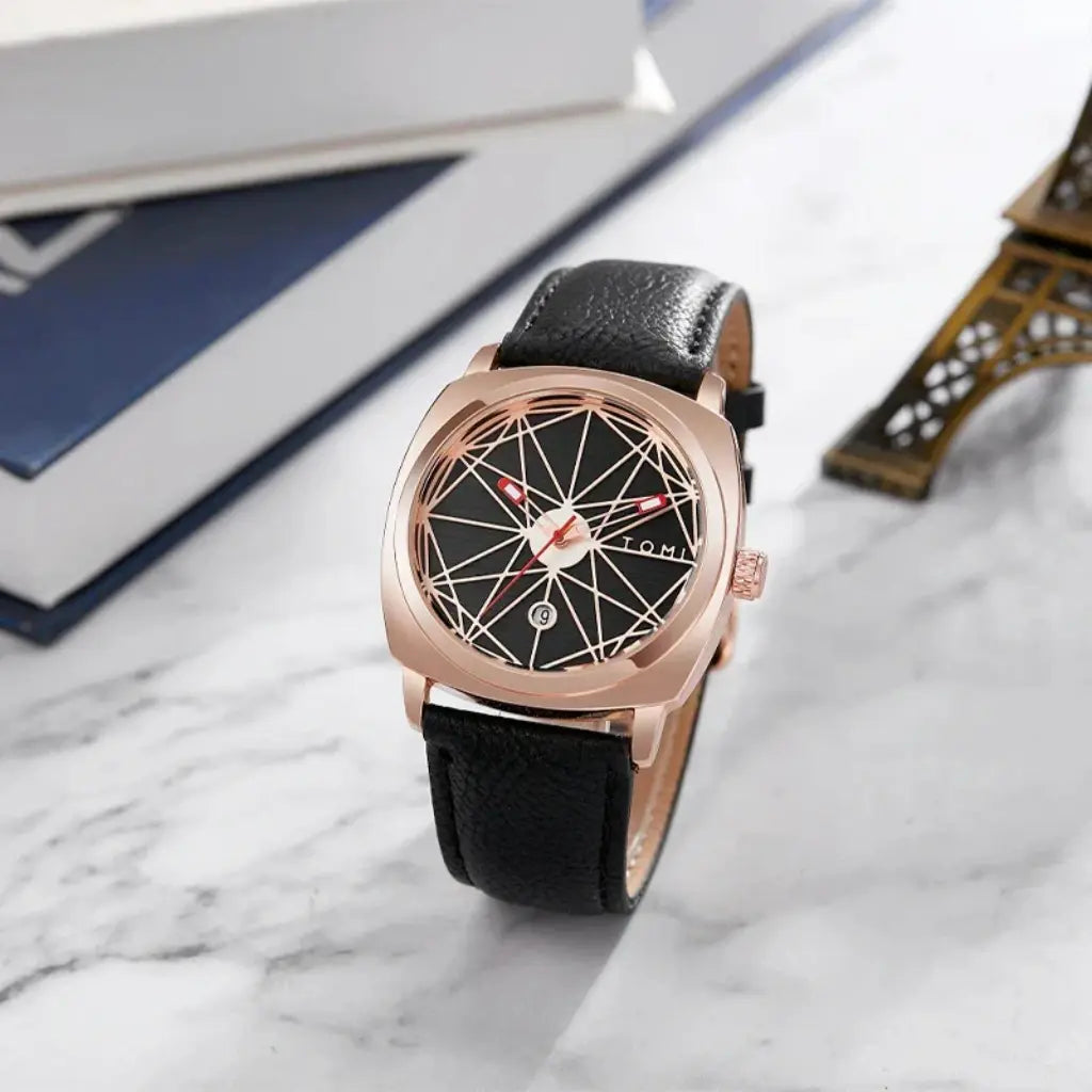 HOVX Compassline – Geometric Minimalist Leather Watch