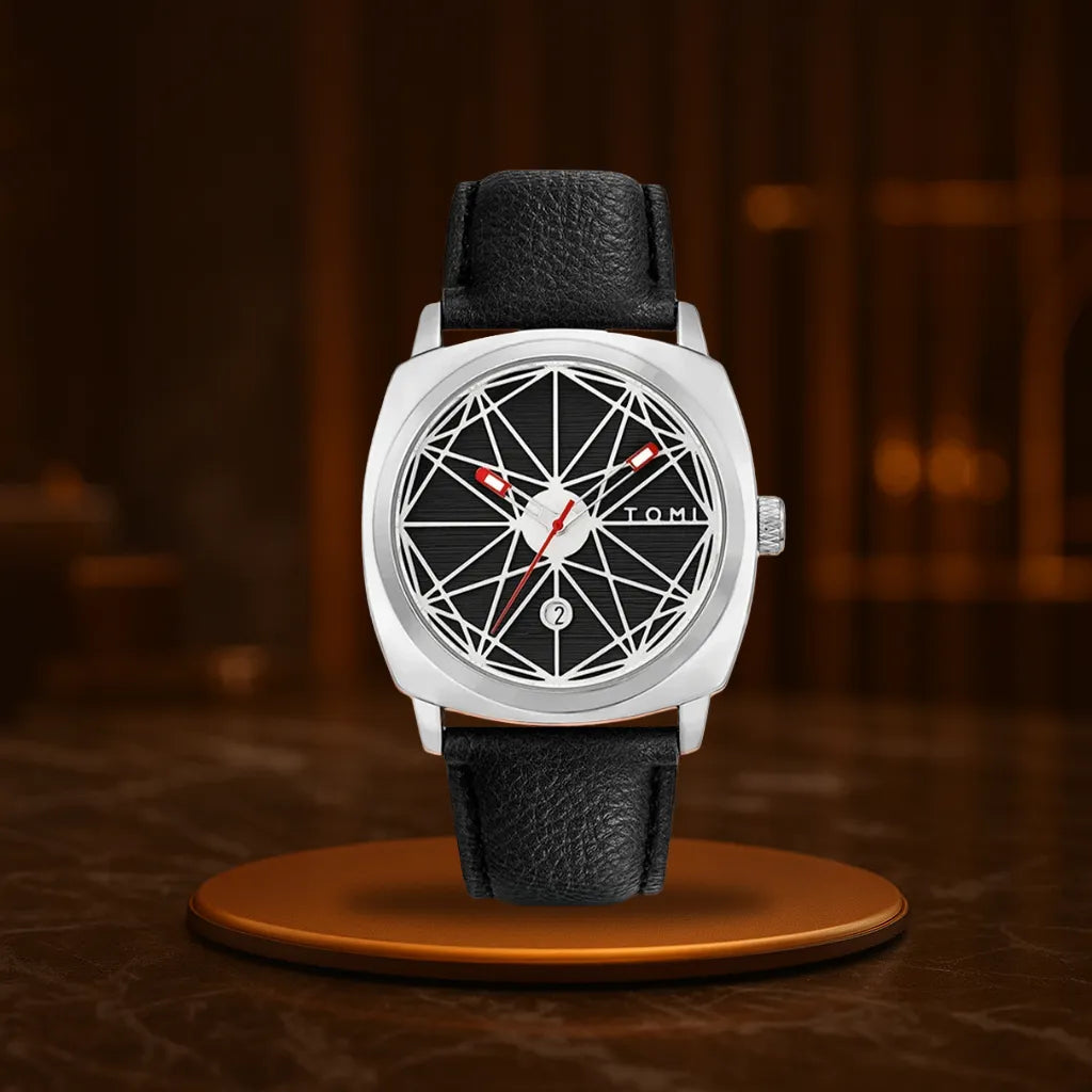 HOVX Compassline – Geometric Minimalist Leather Watch