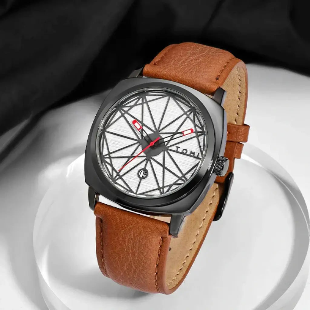 HOVX Compassline – Geometric Minimalist Leather Watch