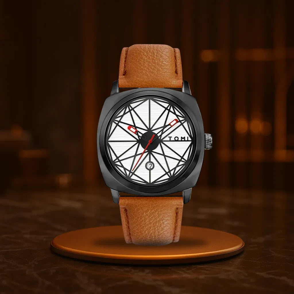 HOVX Compassline – Geometric Minimalist Leather Watch