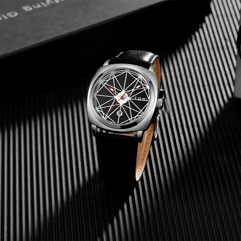 HOVX Compassline – Geometric Minimalist Leather Watch