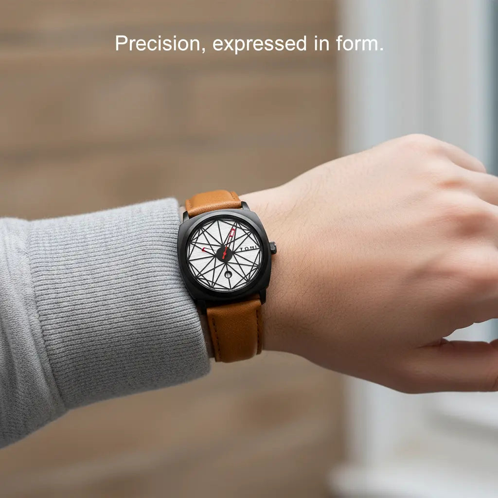 HOVX Compassline – Geometric Minimalist Leather Watch