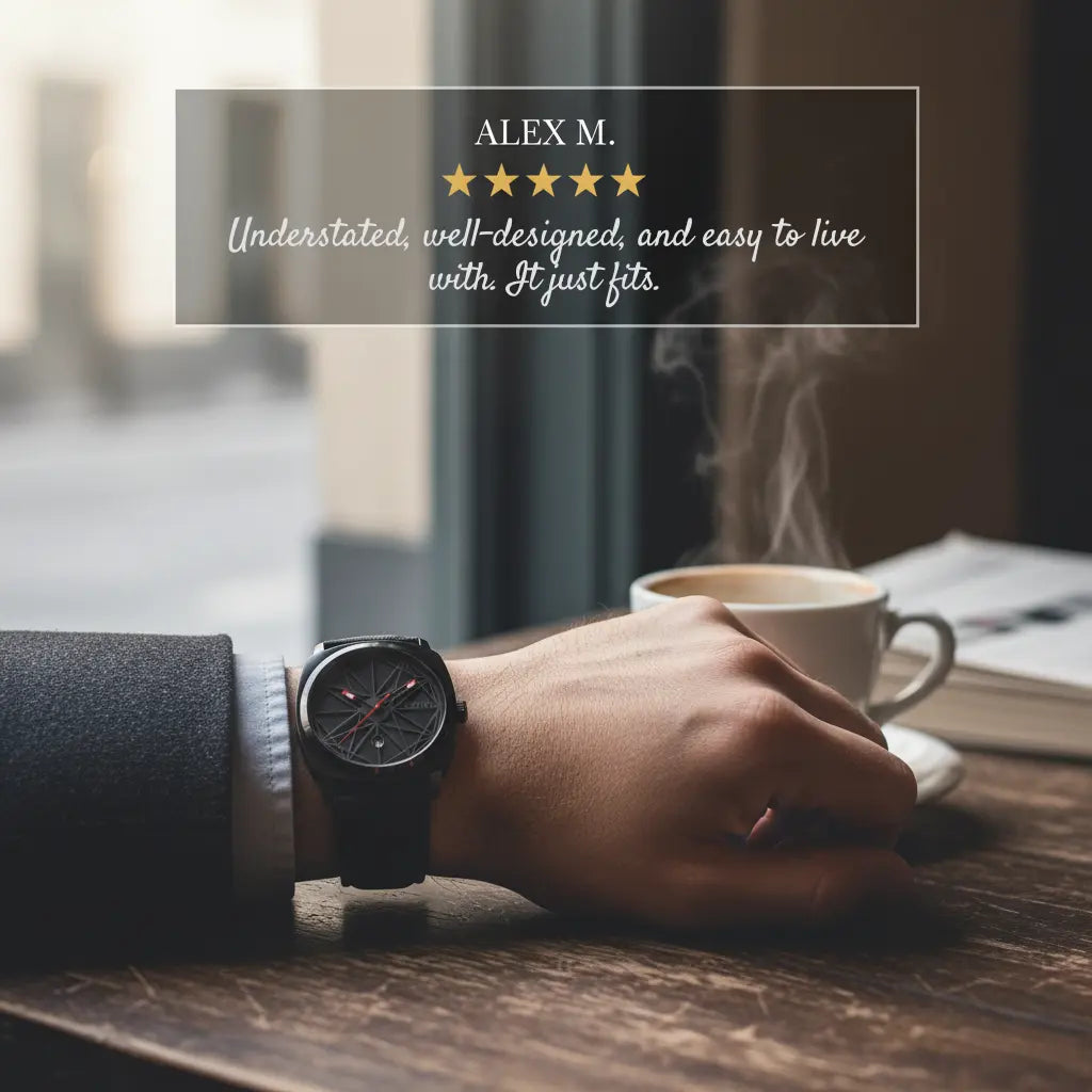 HOVX Compassline – Geometric Minimalist Leather Watch