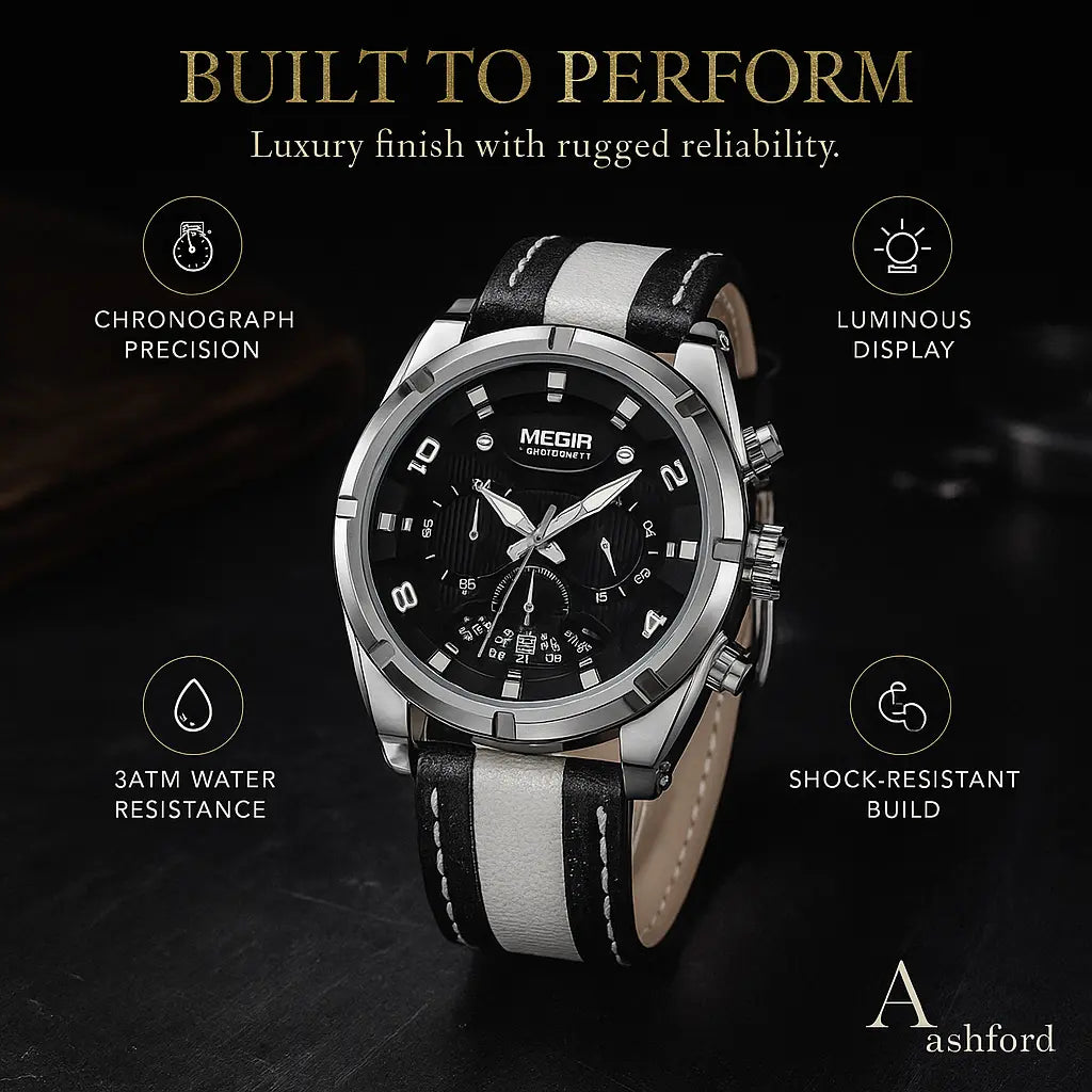 Luxury Leather Military Sport Chronograph Men's Watch