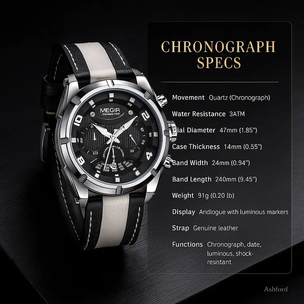 Luxury Leather Military Sport Chronograph Men's Watch