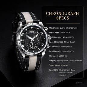 Luxury Leather Military Sport Chronograph Men's Watch