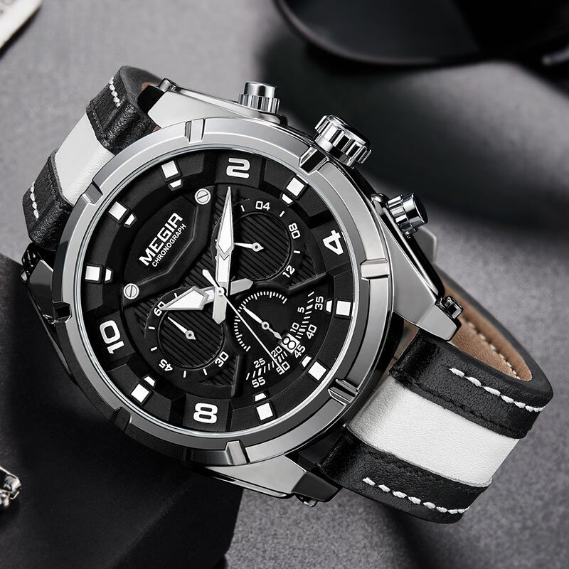 Luxury Leather Military Sport Chronograph Men's Watch