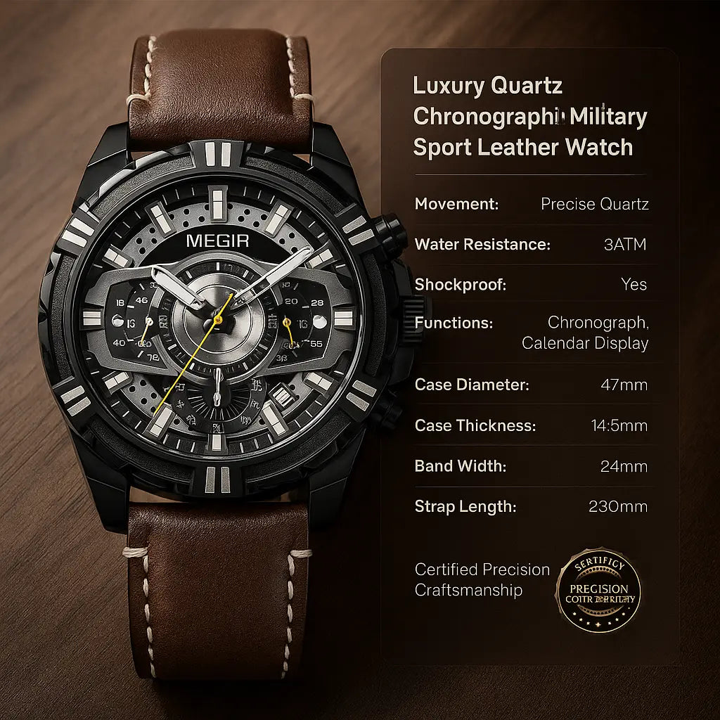 Luxury Quartz Chronograph Military Sport Leather Men's Watch