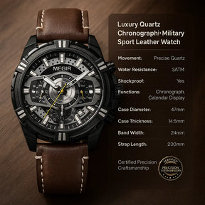 Luxury Quartz Chronograph Military Sport Leather Men's Watch