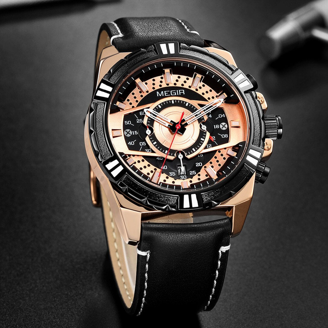 Luxury Quartz Chronograph Military Sport Leather Men's Watch