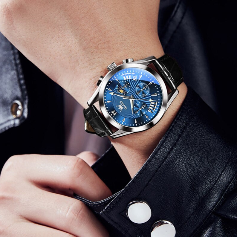 Quartz Men's Watch with Genuine Leather Band