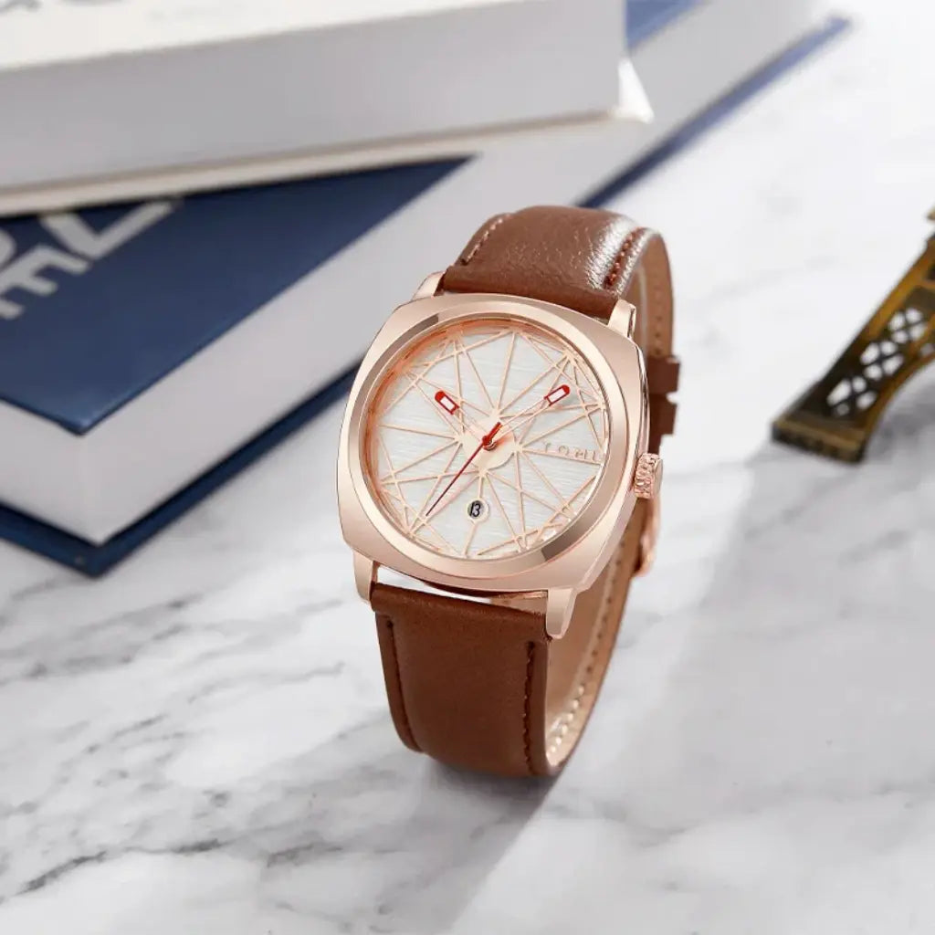 HOVX Compassline – Geometric Minimalist Leather Watch