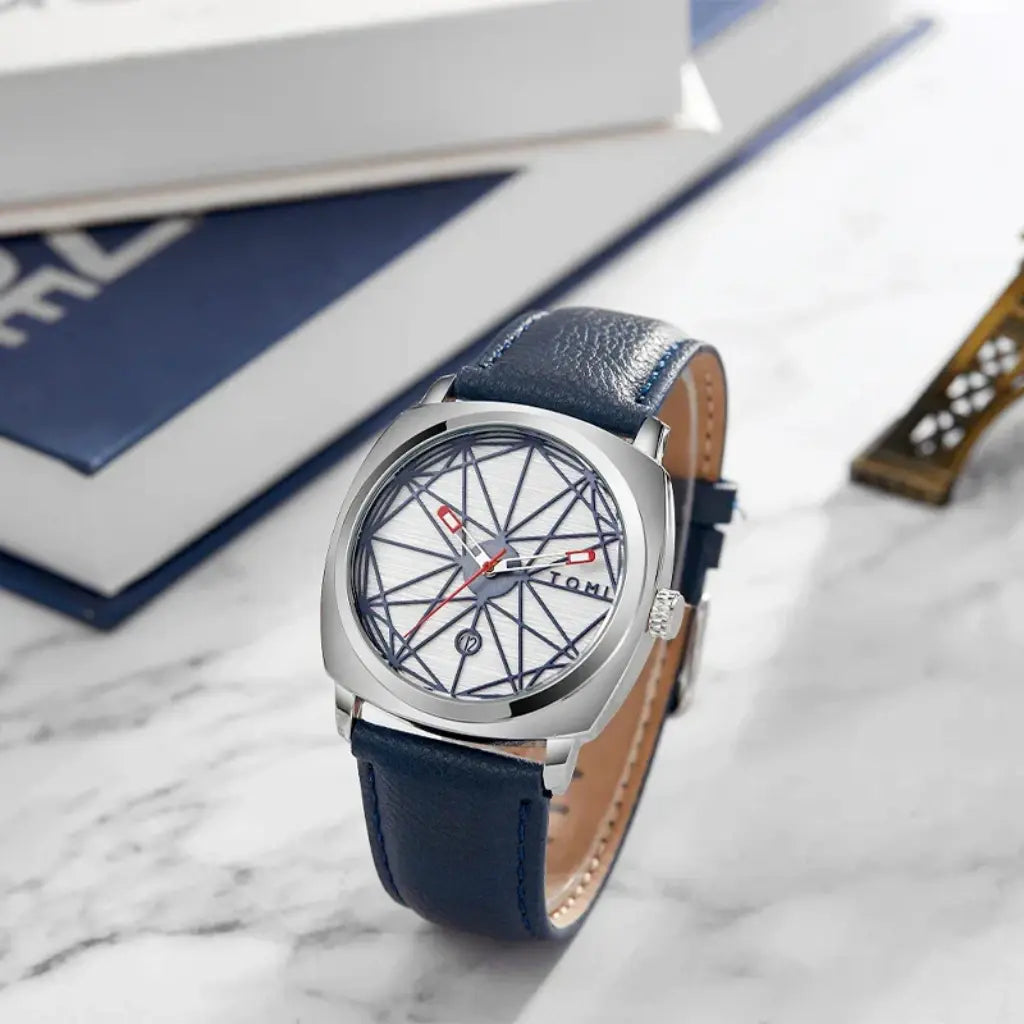 HOVX Compassline – Geometric Minimalist Leather Watch