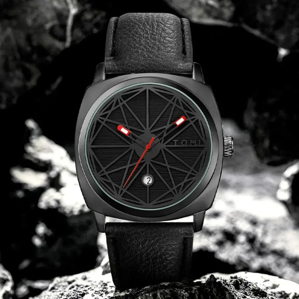 HOVX Compassline – Geometric Minimalist Leather Watch