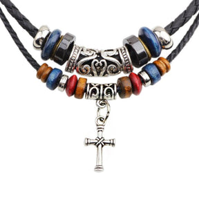Vintage Ethnic Cross Necklace – Tribal Beaded Pendant