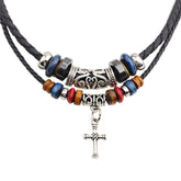 Vintage Ethnic Cross Necklace – Tribal Beaded Pendant